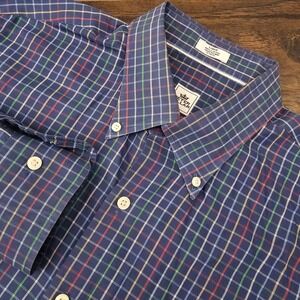 Peter Millar Mens Large Blue Windowpane Check Button Down Shirt Multicolor EUC‎